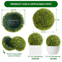 Garvee Lot de 2 boules de buis artificielles 57 cm en PE, résistantes aux UV et aux intempéries, pour jardin et mariage, vertes