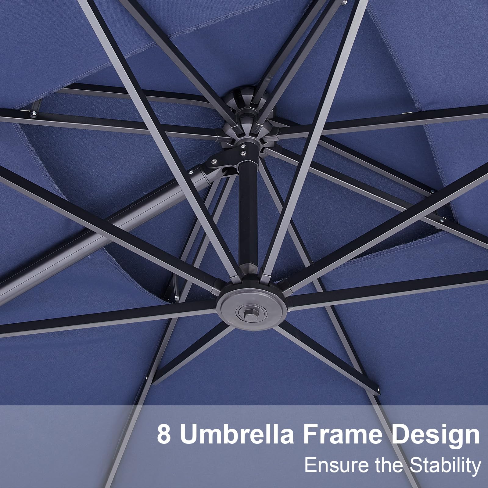 Garvee Parasol 3 × 3 m bleu marine, toile 240 g/m², bras articulé en aluminium avec rotation 360°, pour balcon, terrasse et piscine