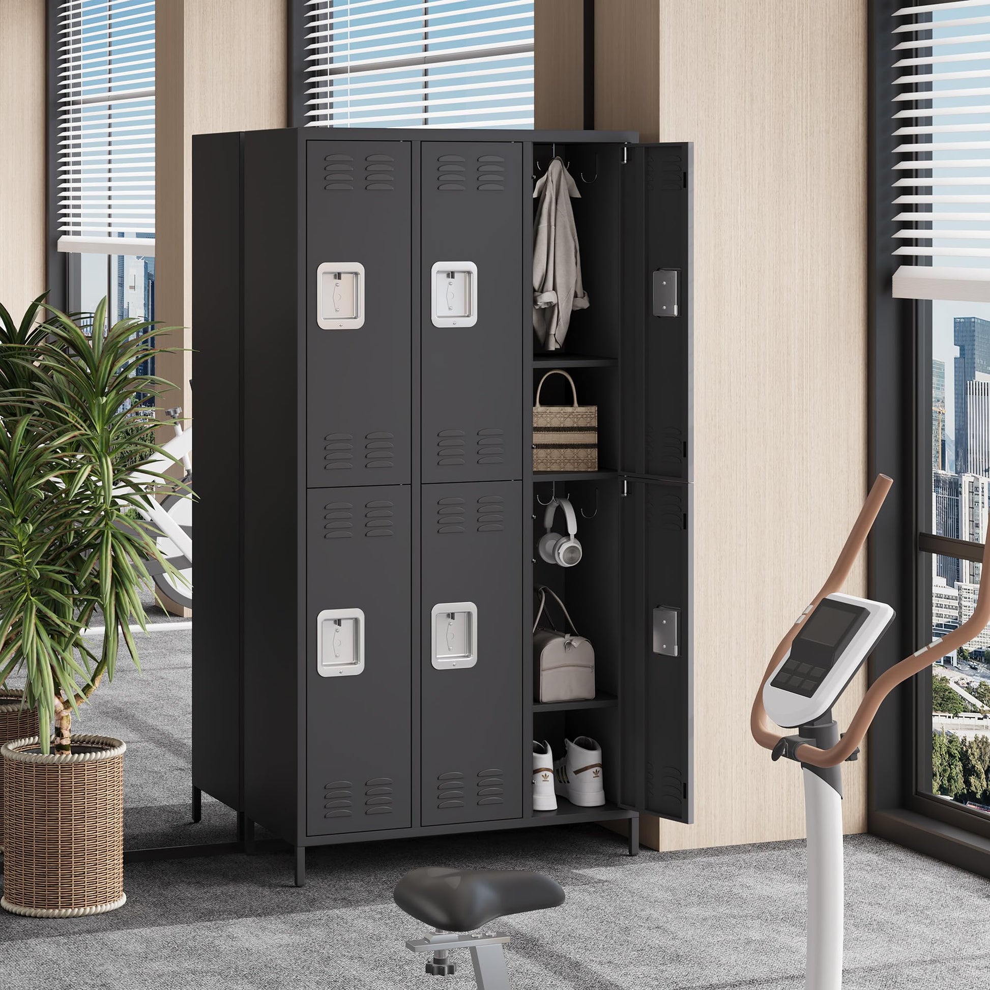 Casier métallique Garvee à 6 portes pour employés, robuste, ventilé, double compartiment, pour bureaux et salles de sport, 183 cm (H) x 40 cm (L) x 90 cm (P), revêtement en poudre