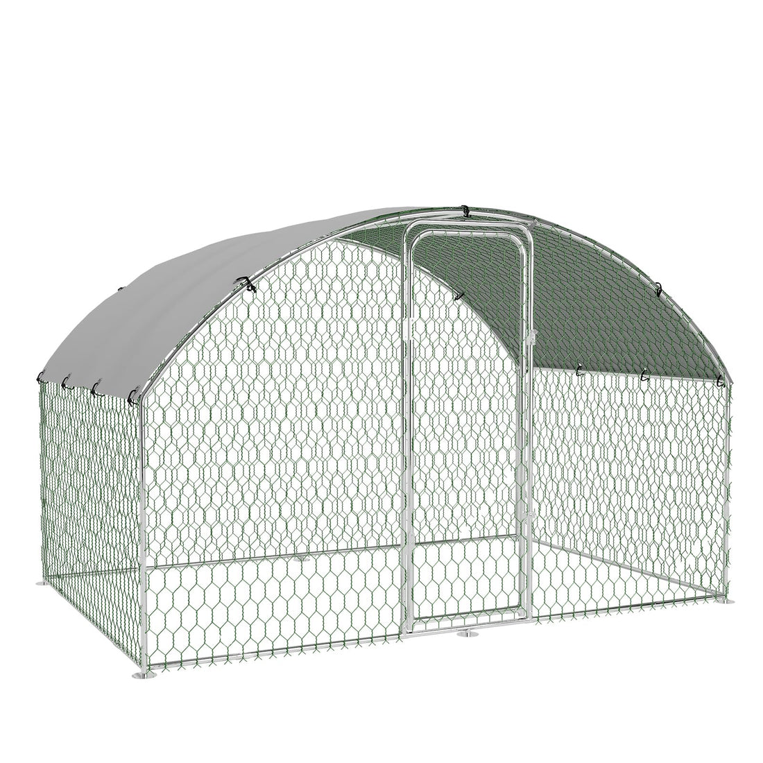 Garvee Poulailler métallique grand format avec toit en dôme, résistant aux intempéries et aux UV, structure en acier, porte verrouillable, 3×2×2m
