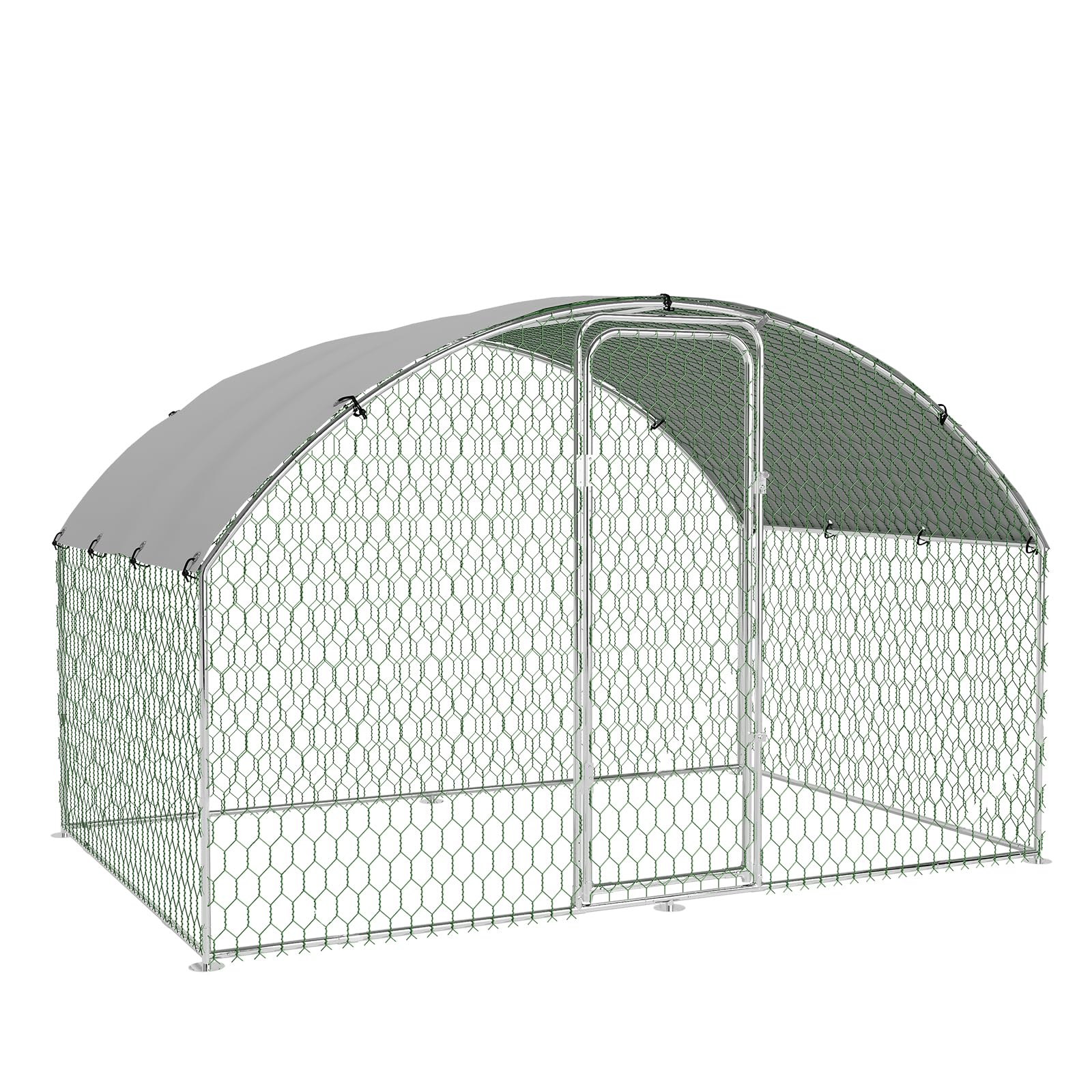 Poulailler métallique Garvee grand format avec toit en dôme, résistant aux intempéries et aux UV, structure en acier, porte verrouillable, idéal pour le jardin et la ferme, 3 x 2 x 2 m, gris