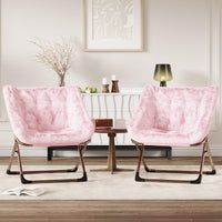 Garvee Fauteuil saucer pliable adulte en fausse fourrure, structure métallique, capacité 136 kg, idéal chambre et appartement, rose