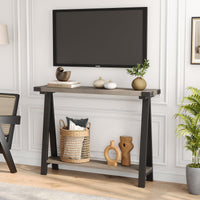 Console Garvee pour entrée avec rangement à 2 niveaux, étroite (110 x 21 x 80 cm), bois et métal, pieds en forme de R, idéale pour le salon et l'entrée, montage facile.
