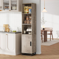 Armoire de salle de bain haute Garvee 70 po étroite avec porte et étagère réglable, en bois noir de style champêtre moderne, idéale pour la cuisine et le salon.