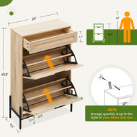 Meuble à chaussures autoportant Garvee en rotin naturel avec 2 tiroirs abattants, 1 tiroir et 3 étagères réglables, idéal pour l'entrée et la chambre, 61 x 24 x 102 cm, marron