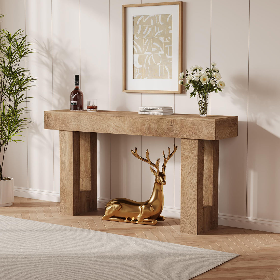 Console Garvee style ferme 155 cm, aspect bois vintage, robuste et polyvalente, idéale pour couloir ou salon.