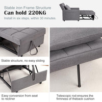 Canapé-lit/fauteuil convertible 3 en 1 Garvee, revêtement en lin, gain de place, 192 x 96 x 59 cm, gris