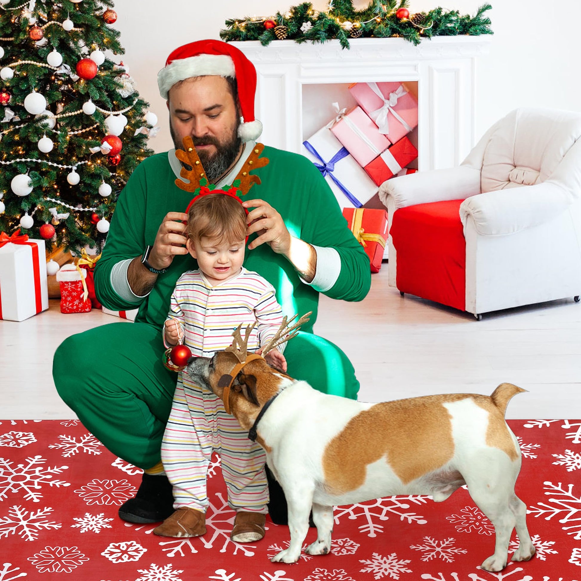 Tapis d'intérieur Garvee pour Noël, motif flocons de neige, antidérapant, lavable, doux et anti-peluches, idéal pour la salle de bain et la cuisine. Décoration festive.