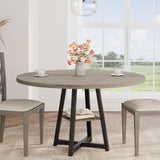 Garvee Table à manger ronde 120 cm pour 4-6 personnes, plateau épais, base métal robuste, étagère bois, style industriel, salle à manger - Gris
