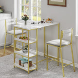 Garvee Ensemble Table et 2 Chaises de Cuisine 3 Pièces avec Rangements, Chaises Rembourrées, Structure en Métal et Bois, Blanc, Idéal pour Petits Espaces - Blanc