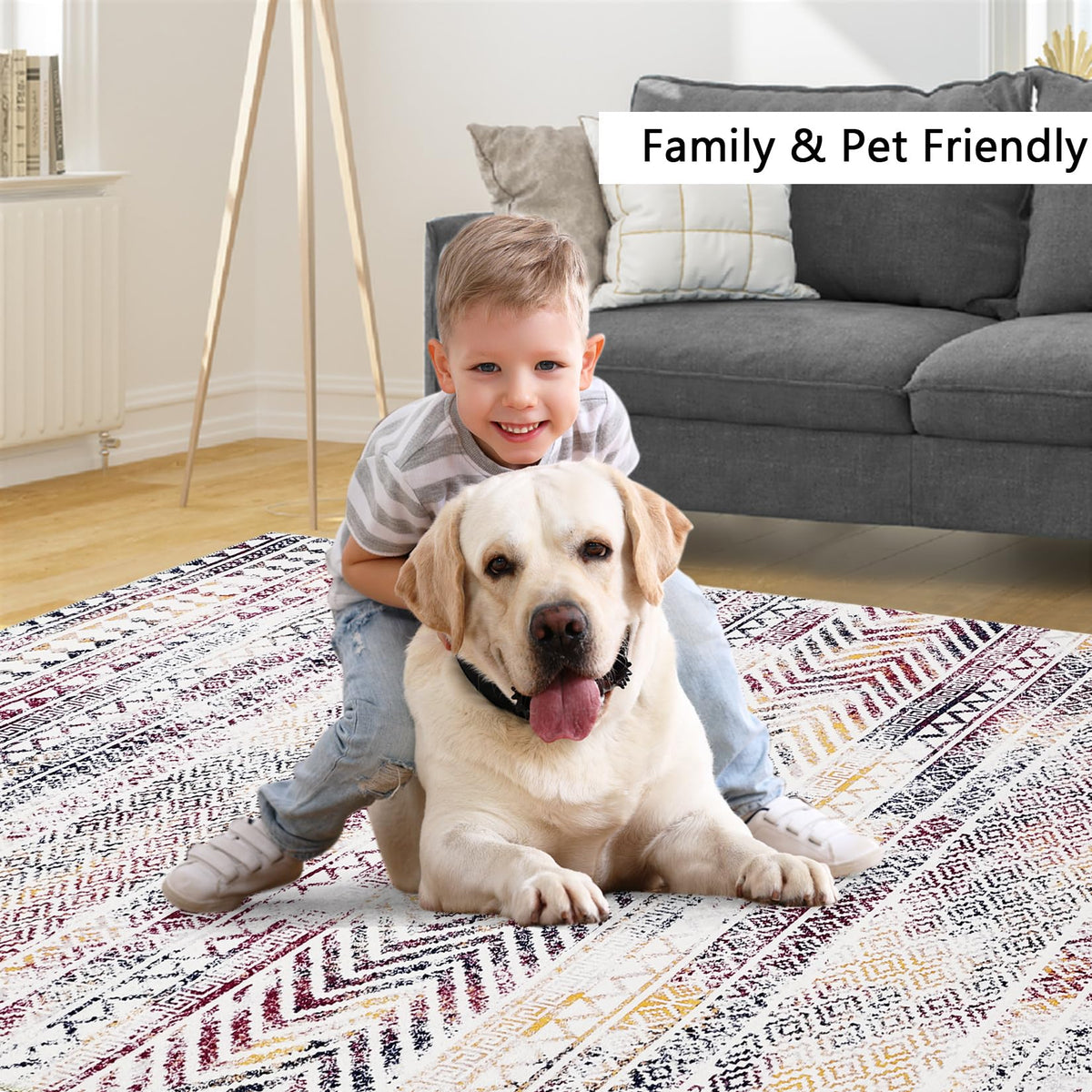 Tapis imperméable Garvee, style marocain bohème, lavable, résistant à l'huile et aux taches, antidérapant, idéal pour les animaux et les enfants, 160 x 230 cm, salon, chambre
