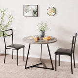 Table de salle à manger ronde Garvee pour 2 personnes avec 2 chaises rembourrées, structure métallique robuste, plateau en MDF, gris rétro, gain de place pour les petites pièces - gris