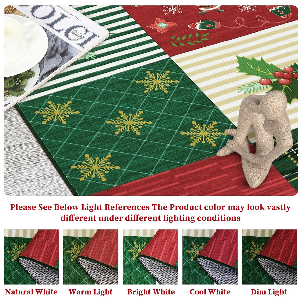 Tapis lavable en machine Garvee, motif sapin de Noël et flocons de neige, pour chambre et salon, 120 x 170 cm, rouge/vert