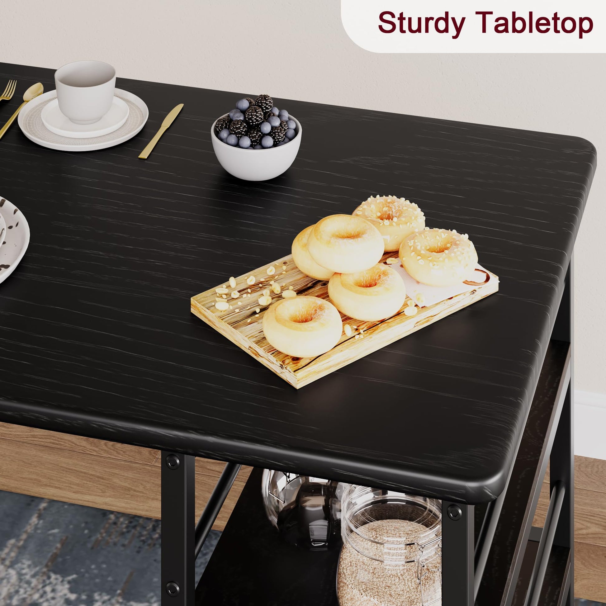 GARVEE Ensemble de bar 3 pièces avec 2 tabourets rembourrés, table de cuisine avec 3 étagères, 91,5 x 50 x 91,5 cm, noir