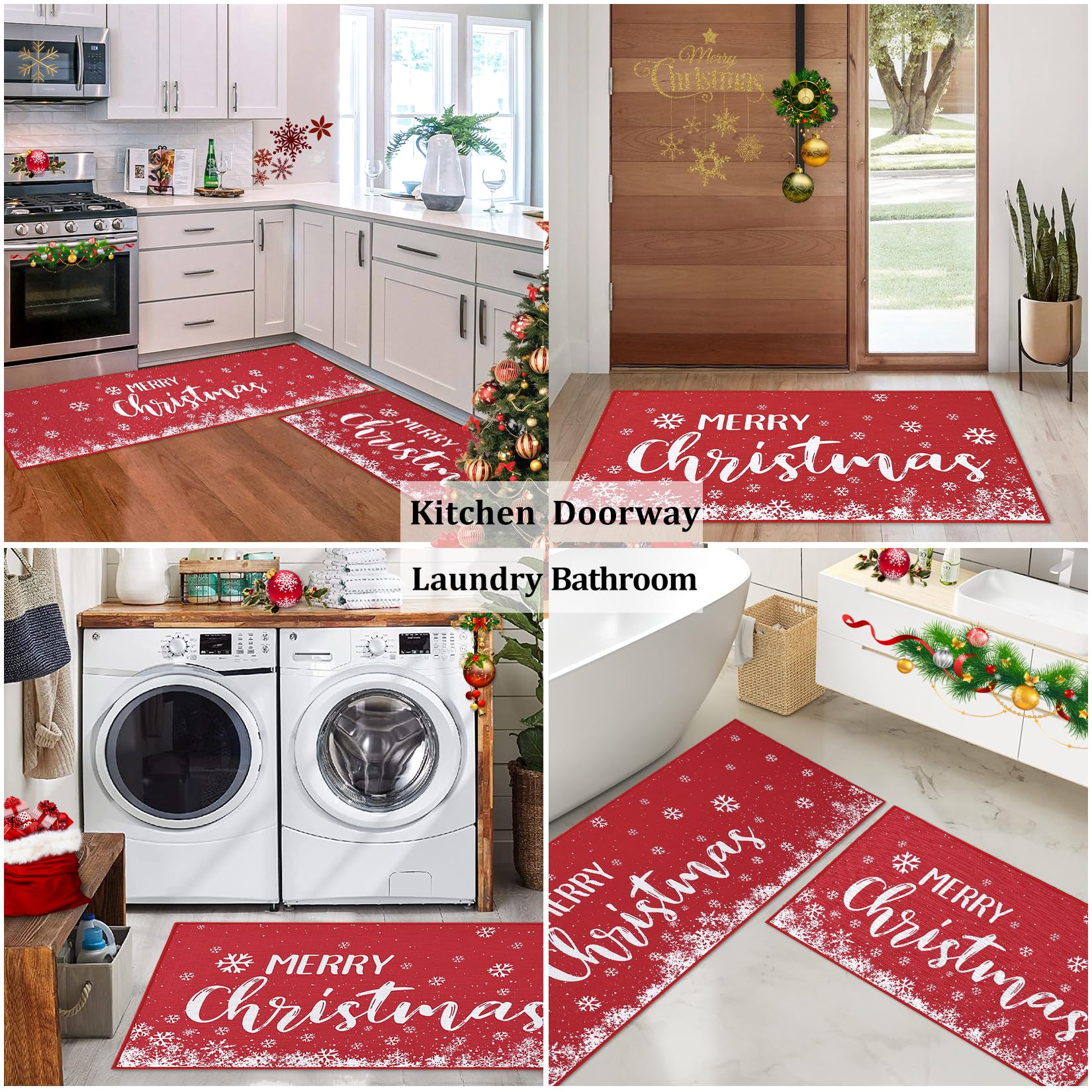 Garvee joyeux noël Keukentapijt Geweven lin antidérapant Wasbar Kerst Sneeuwvlok Design 40x60 40x120 cm décor de cuisine d'hiver