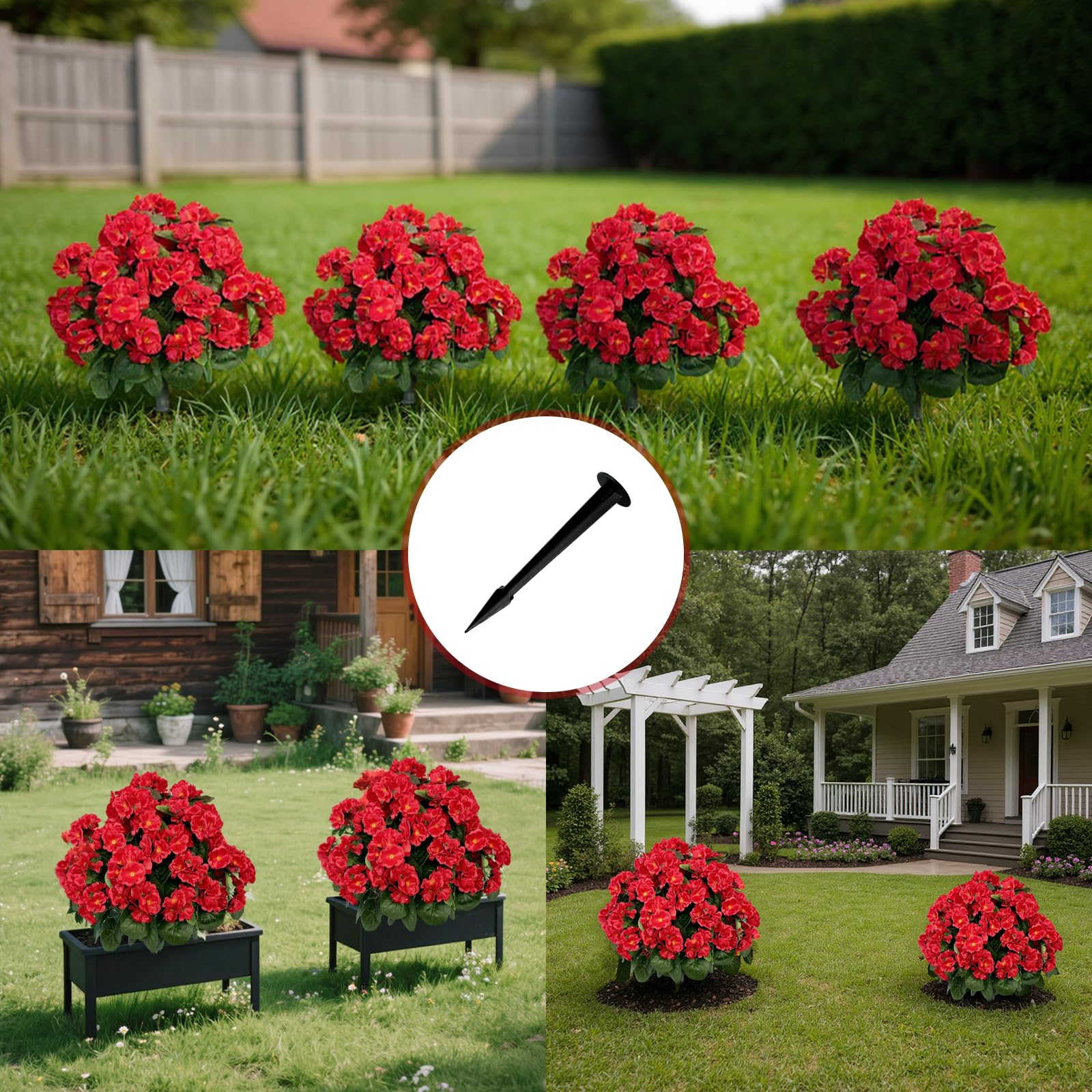 Bégonias artificiels lavande Garvee en boule de 58 cm (23 po), en polyéthylène résistant aux UV et aux intempéries, avec piquet pour le sol, pour jardin et terrasse (vert).