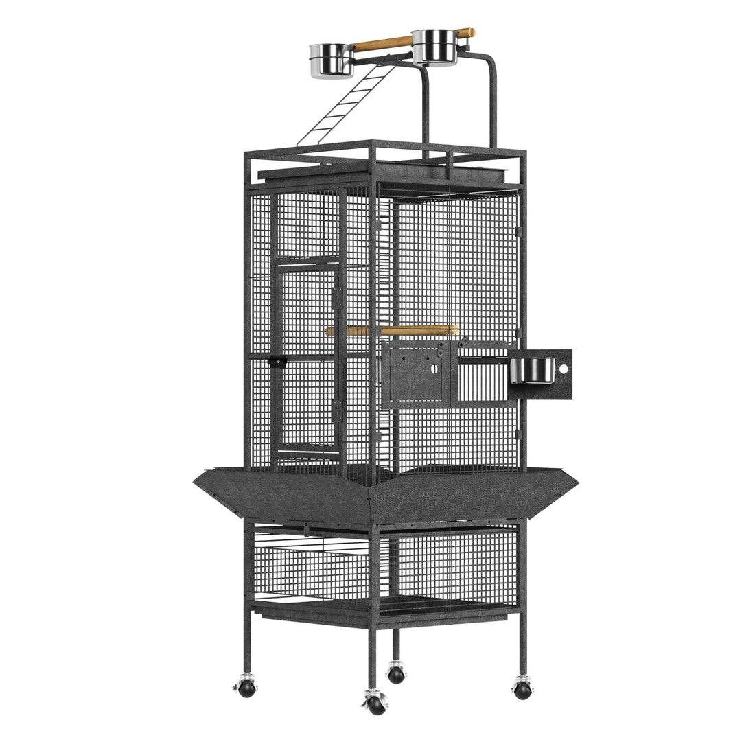 Cage à oiseaux Garvee de 155 cm en métal avec aire de jeux, roulettes, mangeoires pour perroquets et perruches, structure robuste, plateau amovible, grande taille, grise