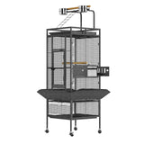 Cage à oiseaux Garvee de 155 cm en métal avec aire de jeux, roulettes, mangeoires pour perroquets et perruches, structure robuste, plateau amovible, grande taille, grise