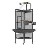 Cage à oiseaux Garvee de 155 cm en métal avec aire de jeux, roulettes, mangeoires pour perroquets et perruches, structure robuste, plateau amovible, grande taille, grise