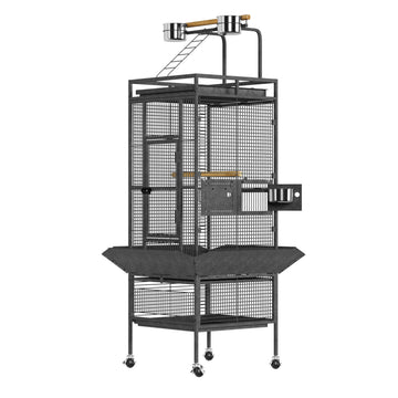Cage à oiseaux Garvee de 155 cm en métal avec aire de jeux, roulettes, mangeoires pour perroquets et perruches, structure robuste, plateau amovible, grande taille, grise