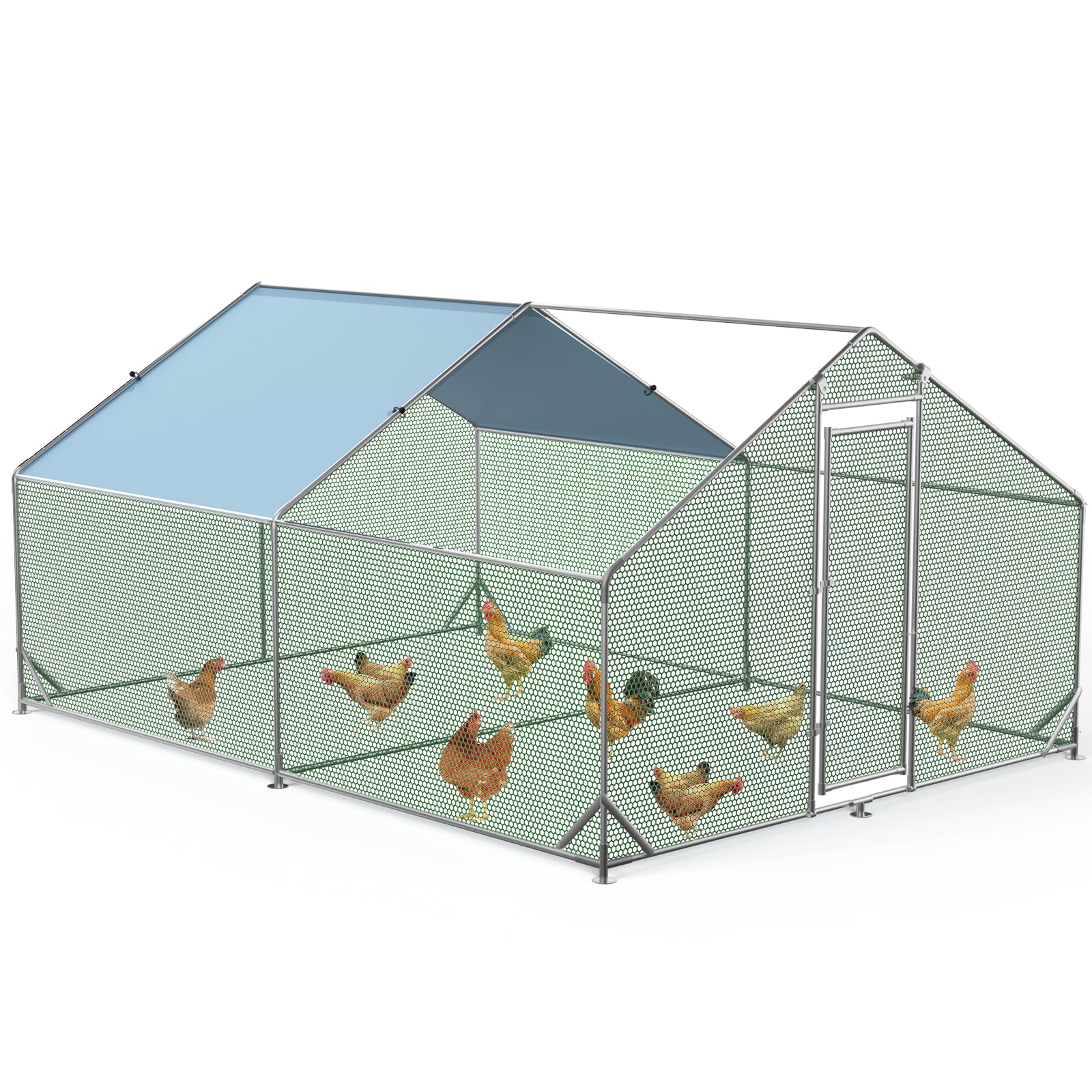 Poulailler métallique Garvee grand format 300 × 400 × 195 cm – Deux compartiments, structure tubulaire en acier triplement renforcée pour jardin et ferme