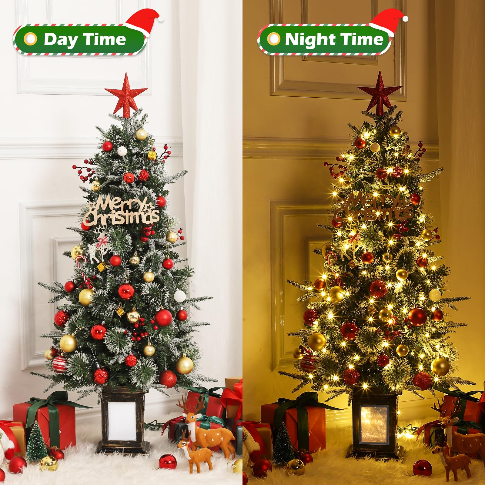 Sapin de Noël artificiel Garvee, 1 pièce – 120 cm, 150 LED (blanc chaud et multicolore), 8 modes d'éclairage, base transparente, fibre optique