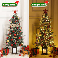 Sapin de Noël artificiel Garvee, 1 pièce – 120 cm, 150 LED (blanc chaud et multicolore), 8 modes d'éclairage, base transparente, fibre optique