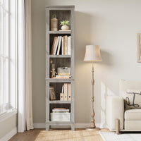 Bibliothèque étroite Garvee à 5 niveaux avec étagères réglables, idéale pour le salon et le bureau, hauteur 180 cm, grise, pieds en bois, structure robuste en MDF.