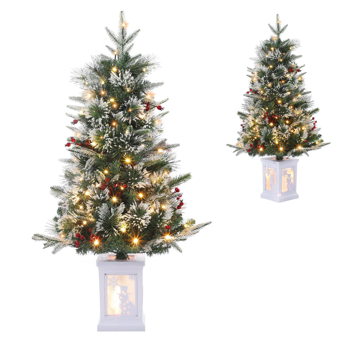 Sapin de Noël artificiel Garvee, lot de 2 – 90 cm, 78 LED à fibre optique (blanc chaud), 8 modes d'éclairage, boîte avec lampe bonhomme de neige