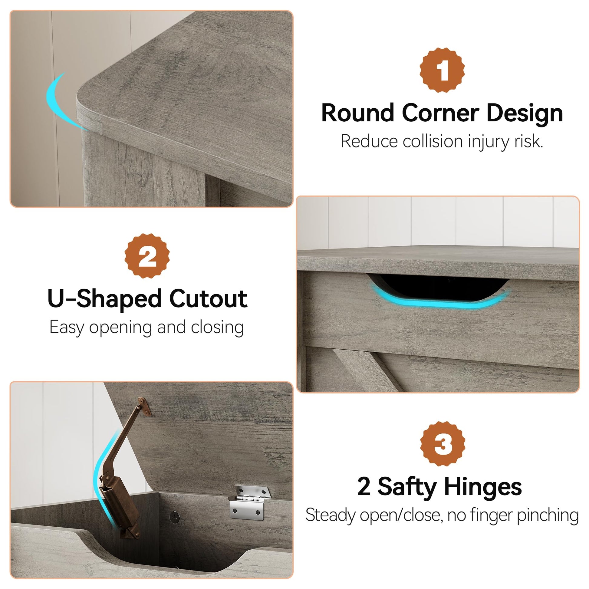 Banc de rangement Garvee à roulettes, coffre en bois de 100 cm (39,4 po), capacité de charge de 159 kg (350 lb), gris, polyvalent pour couloir et salon.