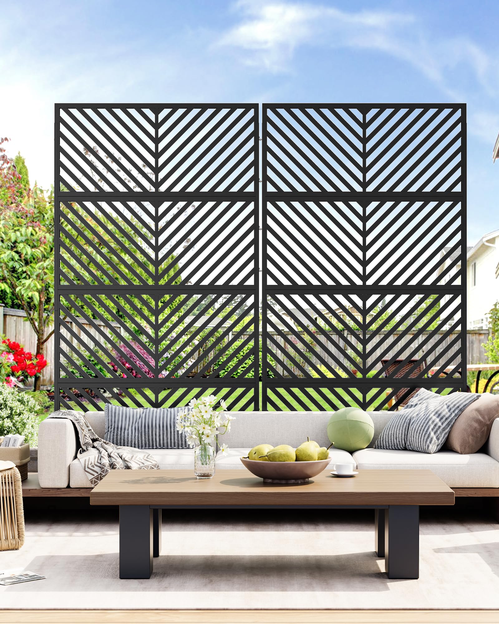 Garvee Paravent extérieur métal 183x102cm, autoportant 4 panneaux, résistant aux intempéries, écran d’intimité pour terrasse balcon, noir