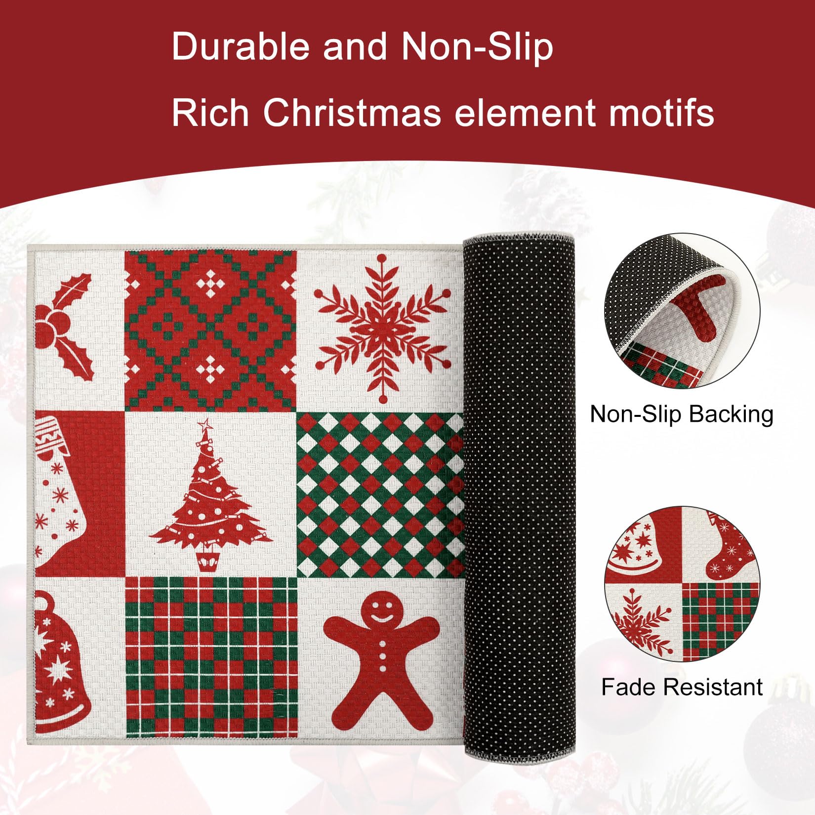Tapis de Noël Garvee anti-salissures d'extérieur antidérapant, lavable et absorbant, 40 x 80 cm, blanc