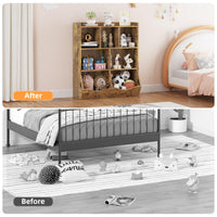 Armoire à jouets Garvee marron rustique à 3 étagères, protection anti-basculement pour chambres d'enfants et salles de jeux, en bois robuste et sécurisée pour les enfants.