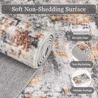 Tapis lavable Garvee, motif abstrait moderne, antidérapant, pour salon, chambre, salle à manger, couloir, cuisine, orange/gris