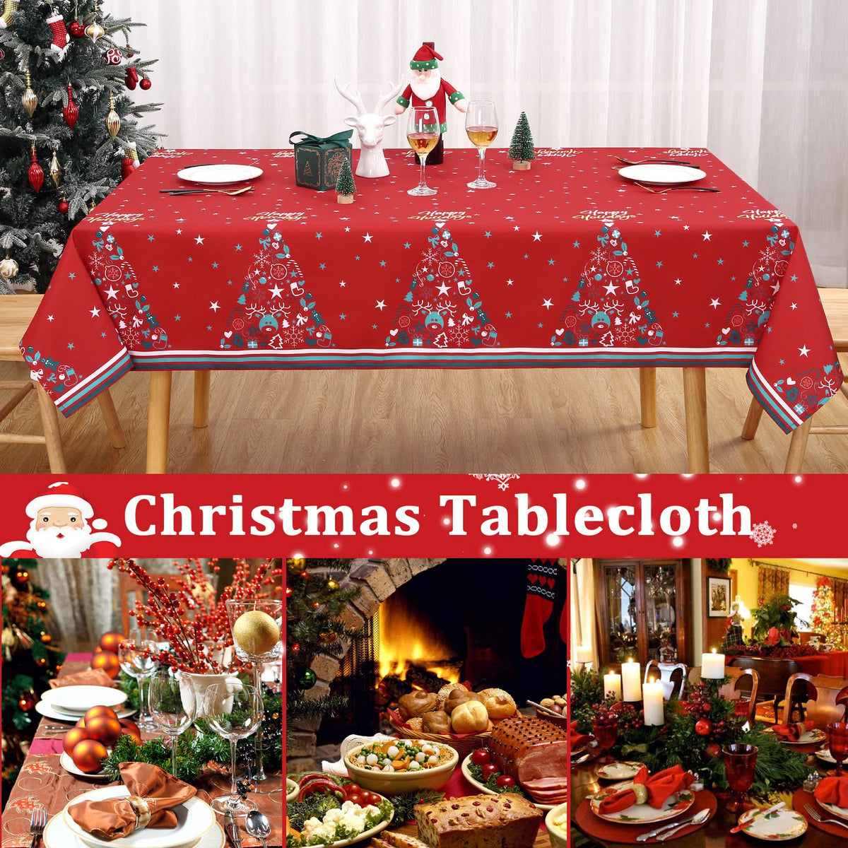 Garvee Nappe et rectangulaire, imperméable et antitache, en polyester, idéale pour la cuisine, les fêtes et le camping, rouge, 137 × 177 cm