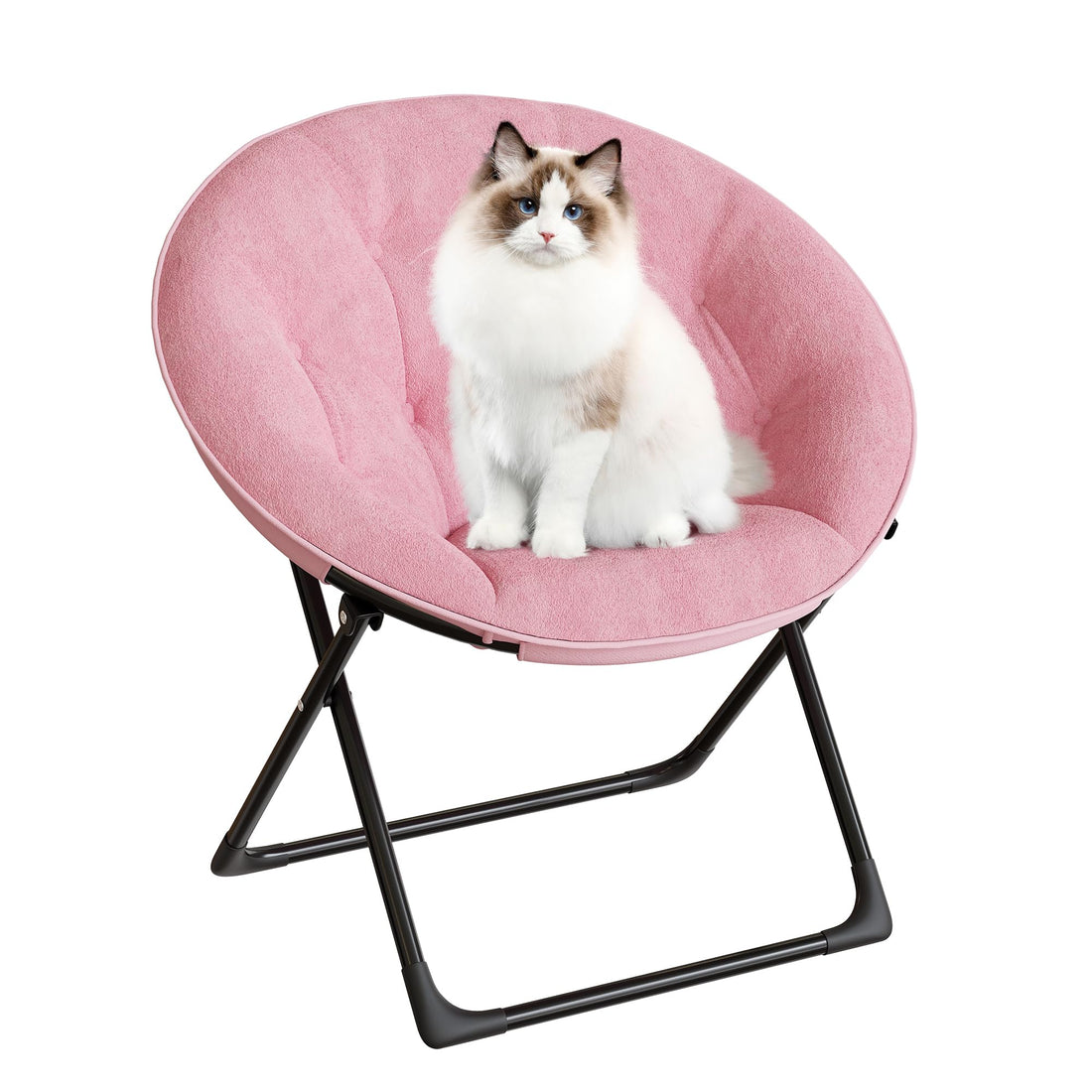 Fauteuil Garvee Saucer Lounge Chair avec structure dorée, revêtement surdimensionné en fausse fourrure, pliable pour chambre et salon, rose