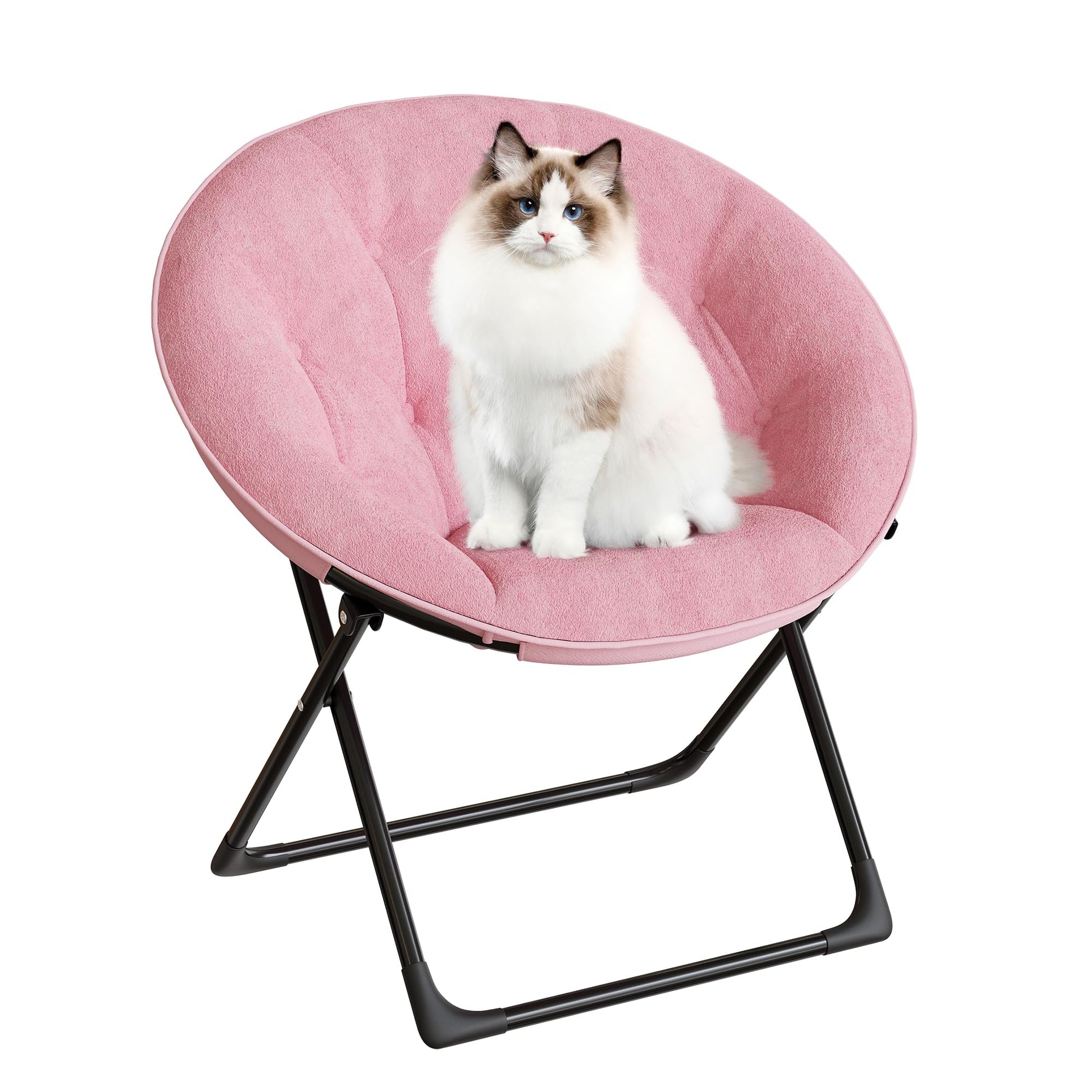Fauteuil Garvee Saucer Lounge Chair avec structure dorée, revêtement surdimensionné en fausse fourrure, pliable pour chambre et salon, rose