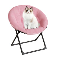 Fauteuil Garvee Saucer Lounge Chair avec structure dorée, revêtement surdimensionné en fausse fourrure, pliable pour chambre et salon, rose