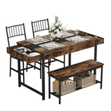 Garvee Ensemble Table à Manger 4 Places Compact avec Banc et Chaises Bois et Métal Style Fermette Cuisine Coin Repas - Retro