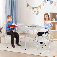 Ensemble table et chaises pliantes pour enfants Garvee, 5 pièces, structure en métal, revêtement, beige, pour manger et jouer