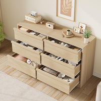 Commode Garvee à 6 tiroirs, chêne naturel, offrant un grand espace de rangement pour la chambre et le salon, 119 x 40 x 75 cm (46,7 po x 15,9 po x 29,3 po)