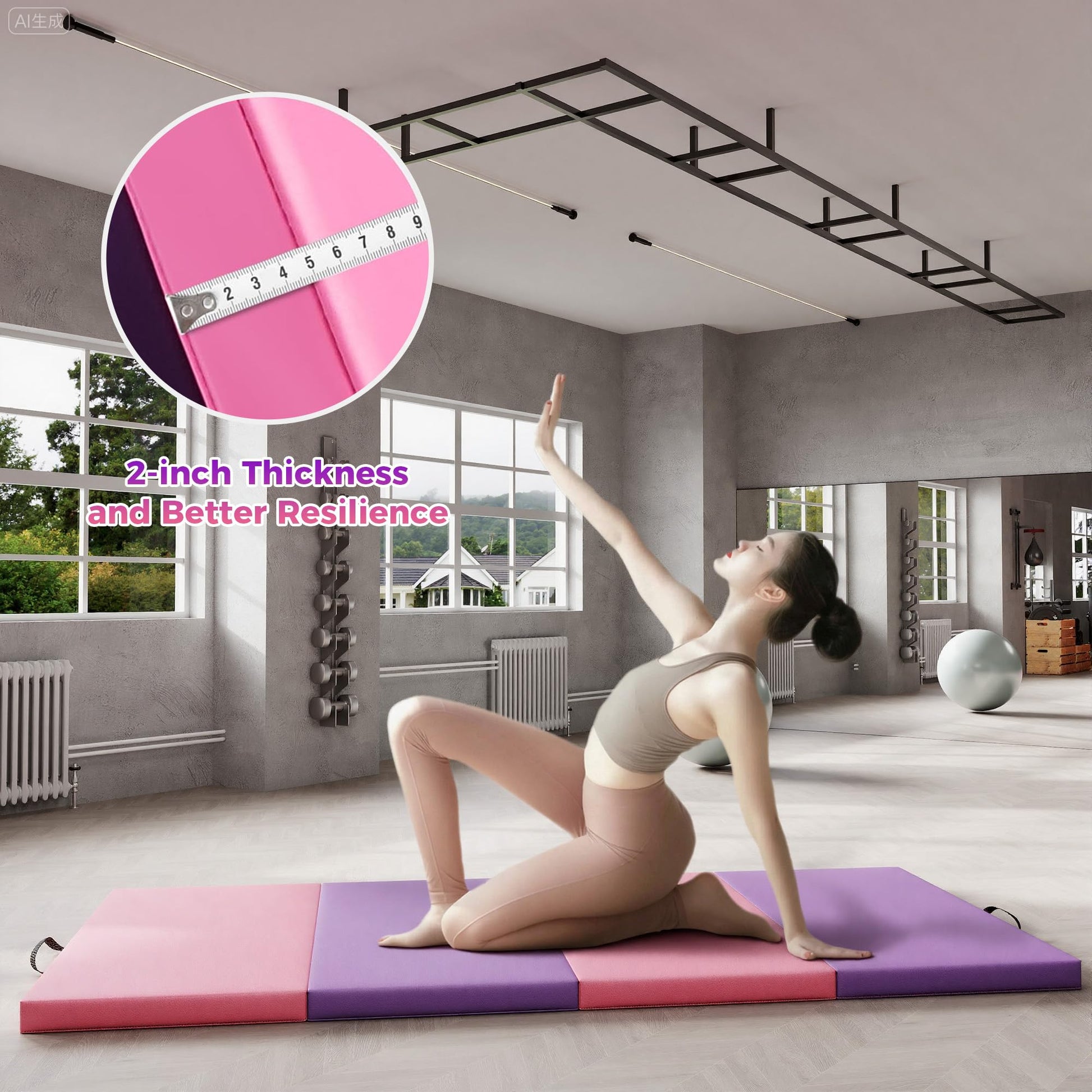 Tapis de gymnastique pliable Garvee 5 cm en mousse EPE, revêtement antidérapant en cuir PU, portable, pour le yoga et les arts martiaux, multicolore