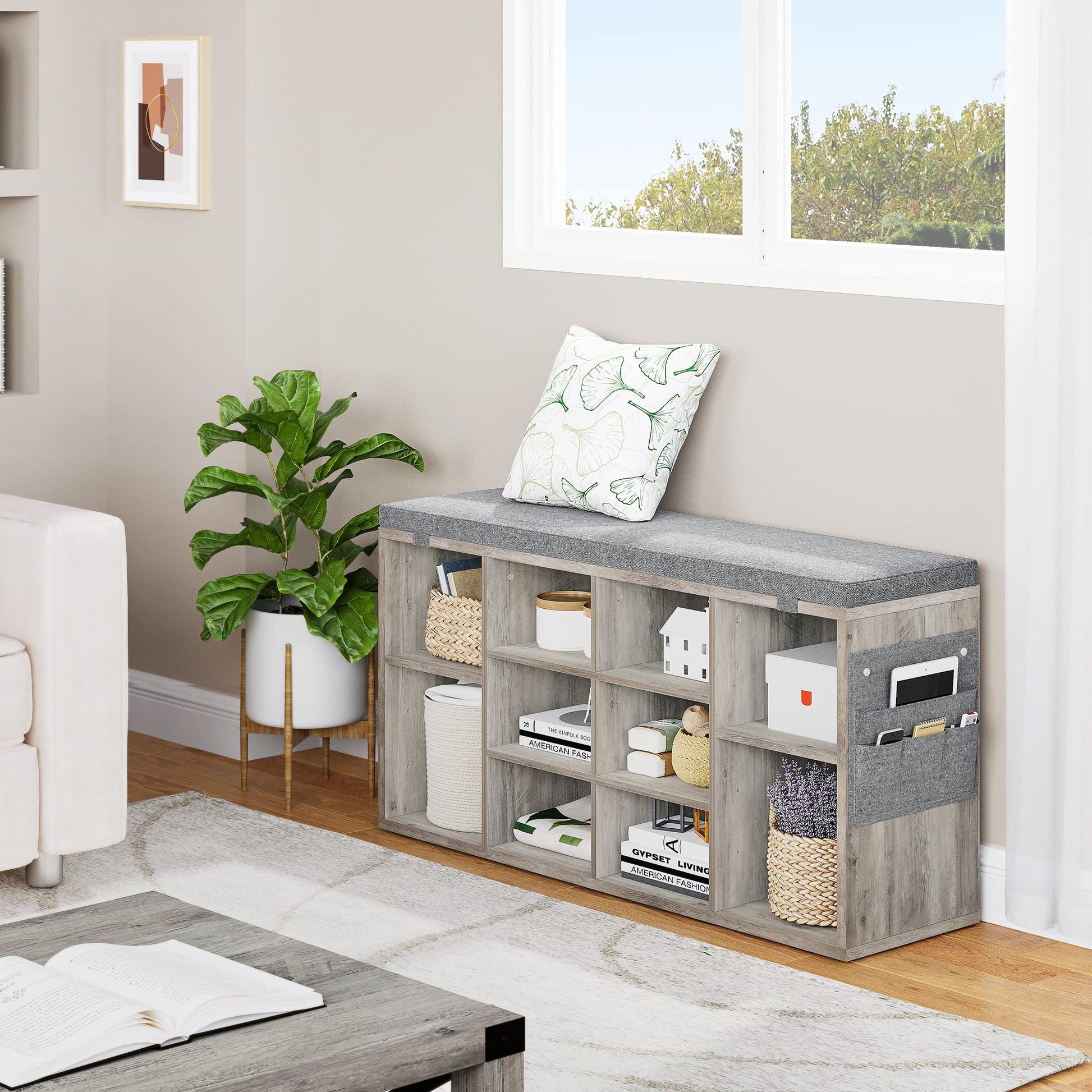 Banc à chaussures Garvee avec revêtement, réglable sur 3 niveaux, 10 compartiments, en bois aggloméré, 104 cm (41 pouces), pour couloir et chambre.
