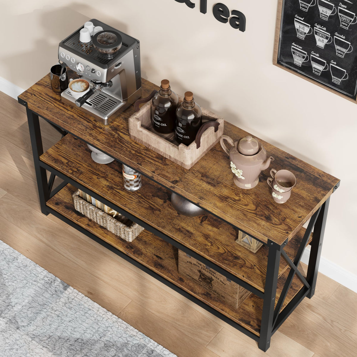 Console Garvee Langer en bois cannelé 47" style industriel rustique brun pour entrée ou salon