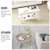 Garvee table basse 80 cm, style rustique moderne, 2 niveaux, bois blanc, rectangulaire, idéale pour salon, bureau ou chambre