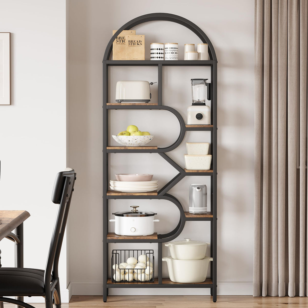 Garvee Bibliothèque à 6 Niveaux au Design Géométrique, Structure en Métal, L. 76 × P. 30 × H. 207,5 cm, Noir, pour Salon et Bureau