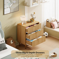 Meuble TV Garvee pour chambre, style moderne cannelé, 3 tiroirs profonds, écologique, imperméable, rangement polyvalent, noir