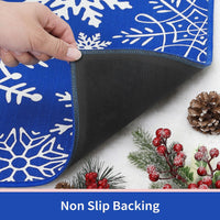 Tapis de porte Garvee Kerst 50x80 cm, lavable et antidérapant, motif flocons de neige rouges et bleus, idéal pour l'entrée, la cuisine ou la chambre à coucher. Décoration de Noël.