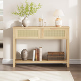 Garvee console avec 2 tiroirs et rotin tressé, style bohème scandinave, MDF naturel et métal robuste, compacte, pour entrée et salon - Bois naturel