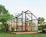 Garvee serre extérieure 2,44 × 3,05 m en aluminium avec panneaux polycarbonate 720 g/m², porte verrouillable, ventilation réglable et ancrage - Noir